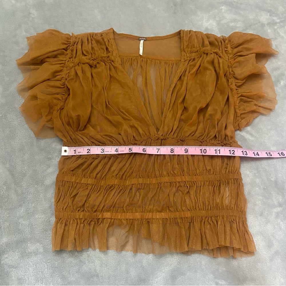 Free People Rustic Caramel Ruffled V-Neck Top - Picture 7 of 11